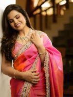 Women's Tissue Embellished Lace Work Saree with Unstitched Blouse Piece - Image 3