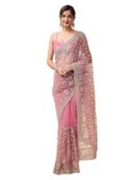 Women's Net Embroidery Saree with Blouse Piece